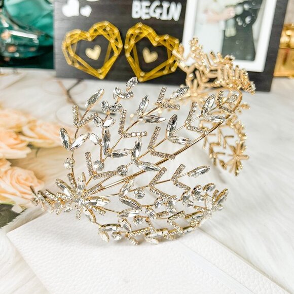 Crystal Bridal Headband, Crystal Bridal Hairpiece, Wedding Headband, Gold Crown
